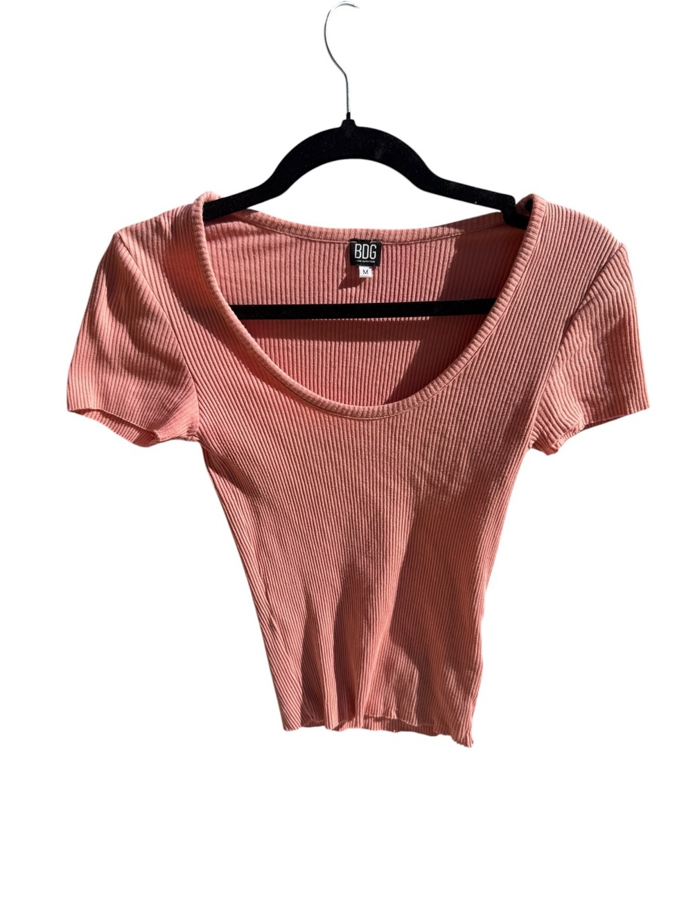 BDG Urban Outfitters Pink Ribbed Scoop‎ Neck Short Sleeve Top Tee Size M
